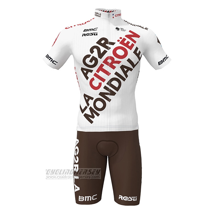 2022 Cycling Jersey Ag2r La Mondiale White Brown Short Sleeve and Bib Short